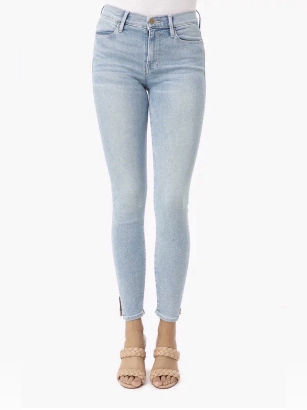 FRAME DENIM Le Skinny de Jeanne Crop Raw Slit Rivet Jeans Pacific Wash $205 BNWT